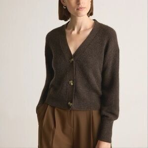 NEW NWT Quince Baby Alpaca Wool Blend Cropped Brown Cardigan Knit Sweater Large